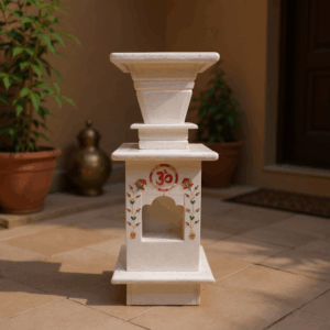 Marble Tulsi Pot, White Marble Inlay