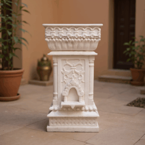 Marble Tulsi Pot, White Marble Carving